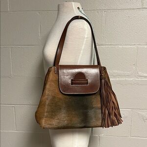 Henry Cuir Stylish Brown Cowhide Leather Shoulder Bag with Tassel